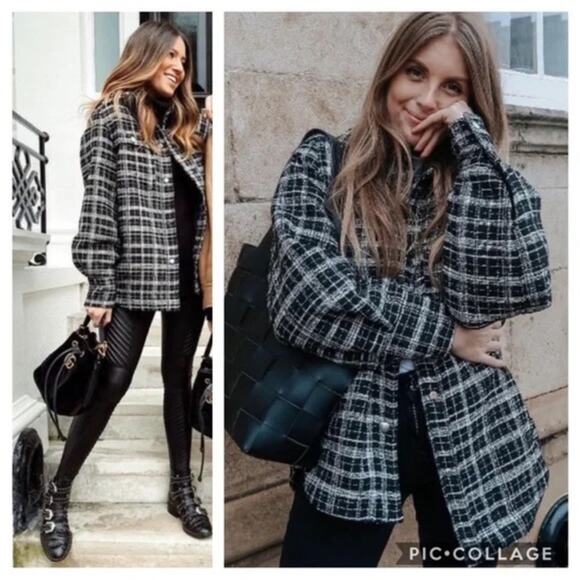 H&M Plaid Woven Knit Oversized Shacket Coat Jacket Size XS - Picture 1 of 15